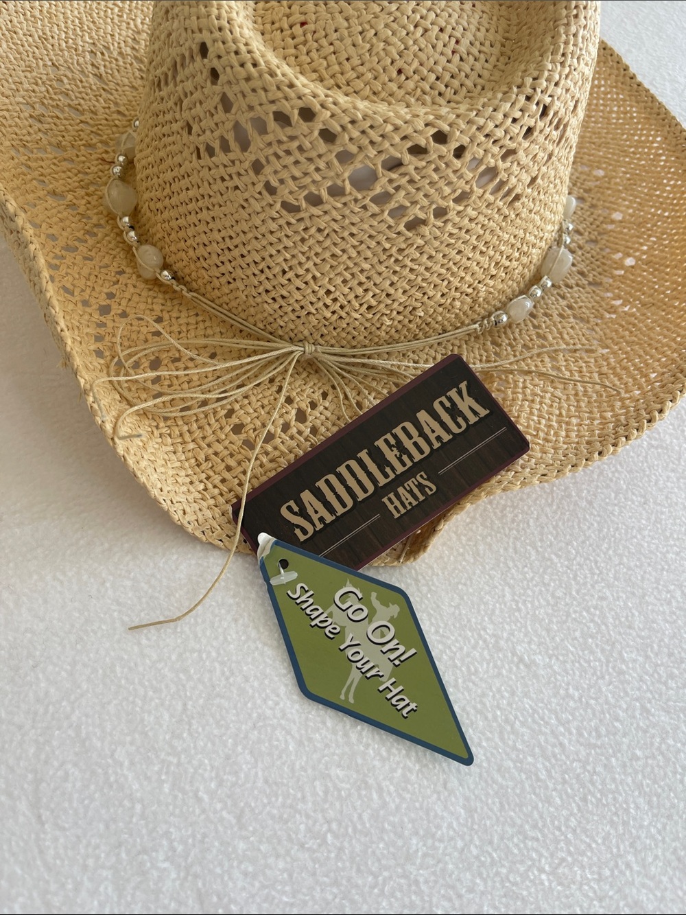 Saddleback Hats Straw Cowboy Hat Natural Beaded Band Western Festival NWT - Picture 3 of 4